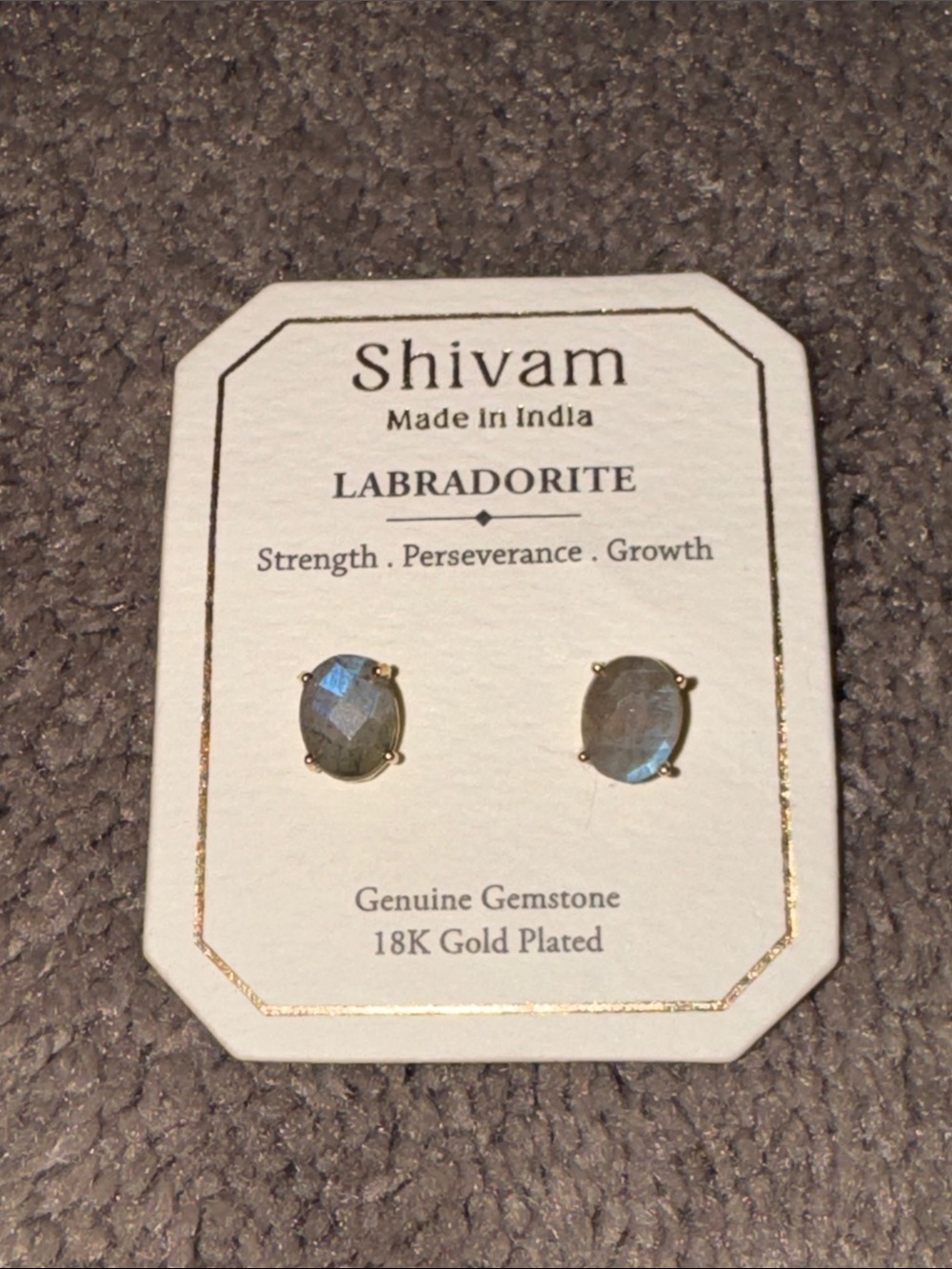 Shivam 18K Gold Plated Labradorite Gemstone Stud Earrings Made In India